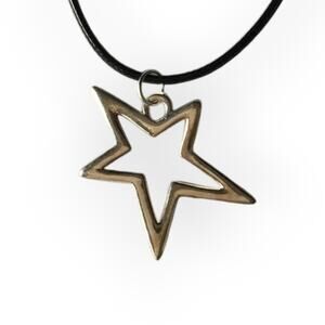 Oblong silver tone open star upcycled pendant necklace
